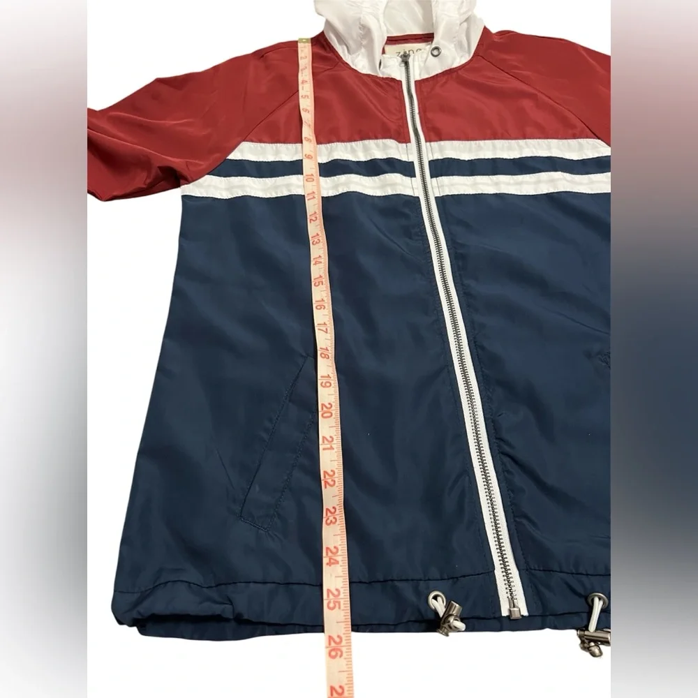 Women’s ZINE lightweight windbreaker burgundy, white, blue jacket size MEDIUM